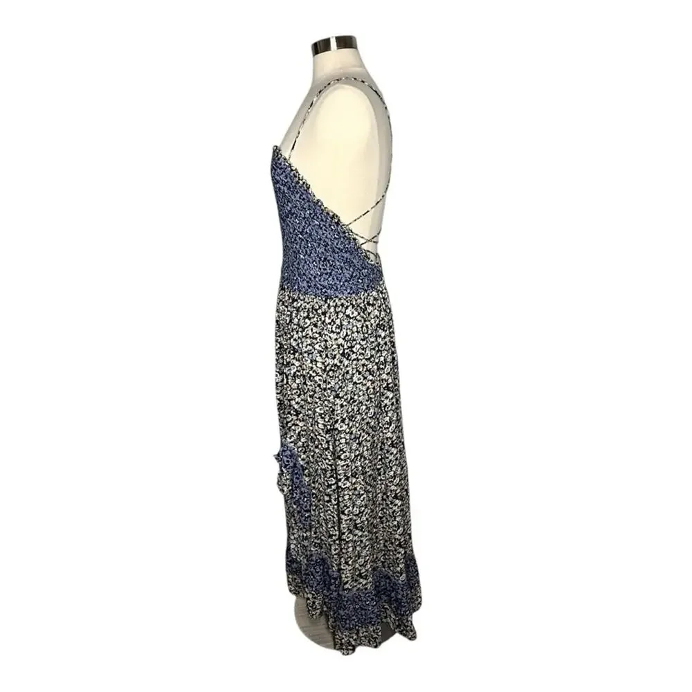 Free People One I Love Floral Midi Maxi Dress Blue Size L NWT